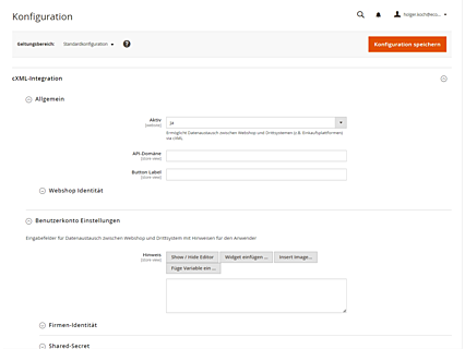Konfiguration der cXML-Integration im avanta System-Backend