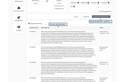 Katalogexport der avanta B2B E-Commerce Lösung