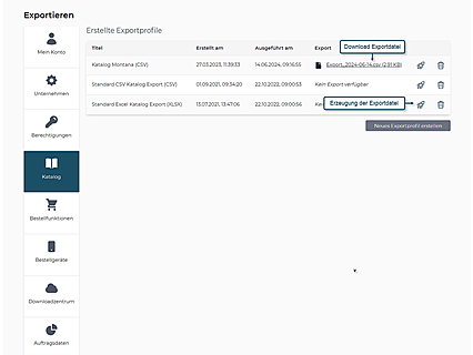 Katalogexport der avanta B2B E-Commerce Lösung