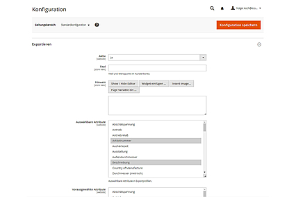 Konfiguration des Katalogexports im avanta Systembackend