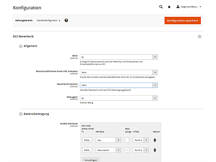 OCI-PunchOut-Konfiguration im avanta Systembackend