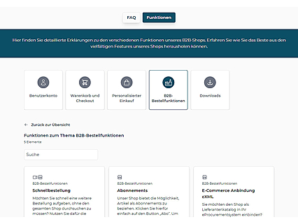 Funktionen nach Kategorien; durchsuchbar