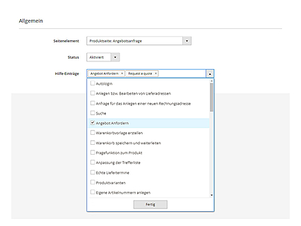 Datenpflege der Seitenhilfe im Backend