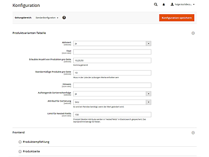 Konfiguration der Produktvarianten-Tabelle im avanta Systembackend