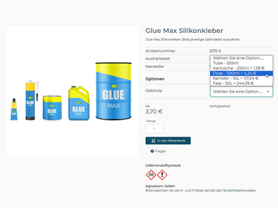 Unterschiedliche Gebindegrößen