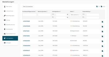Belege &amp; Transaktionen: Aufträge
