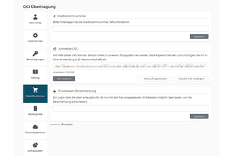 Screenshot: Konfiguration der avanta OCI-Punchout-Funktion im Webshop