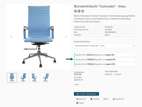 Kundenindividuelle Preise auch in Verbindung mit Staffelpreisen (Quelle: www.b2b-demoshop.de)