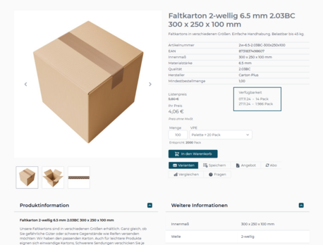 Abbildung exakte Liefertermine im Webshop für Verpackungen powered by avanta