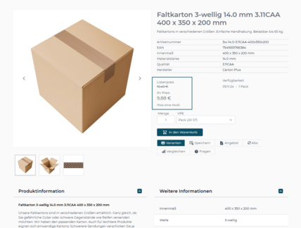 Kundenindividuelle Preise im Webshop für Verpackungen powered by avanta