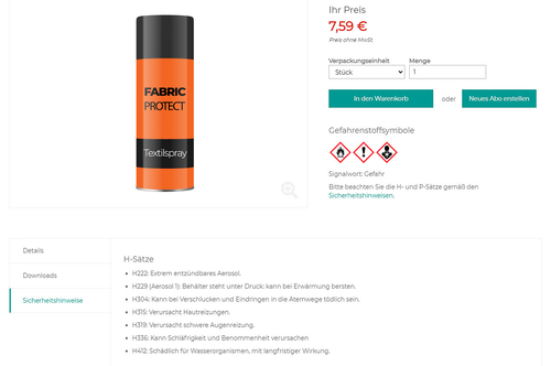 Darstellung von Gefahren- und Sicherheitshinweisen