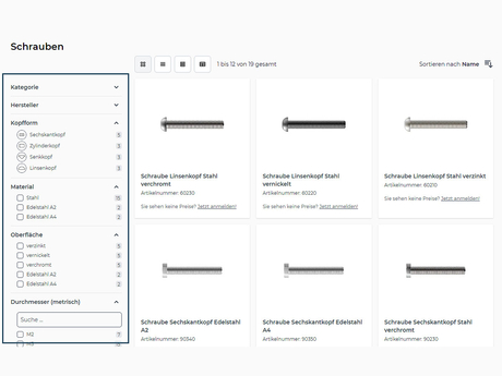 Komfortable Filtermöglichkeiten für die schnelle Auffindbarkeit von Produkten
(Quelle: www.b2b-demoshop.de)