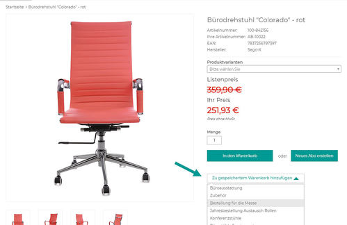 Gespeicherte Warenkörbe / Favoritenliste