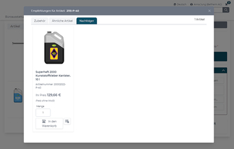 Hinweisbox (Modal) mit Produktempfehlungen