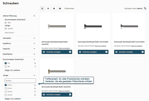 Präzise Filterung für Produktvarianten
