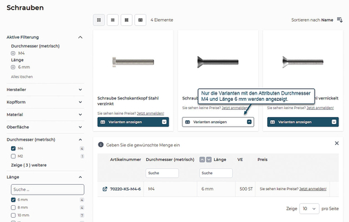 Präzise Filterung für Produktvarianten