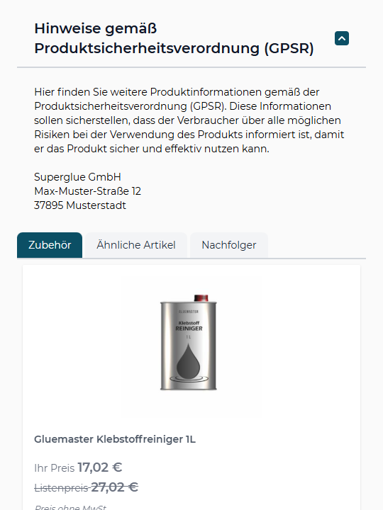 Weitere Inhaltsbereiche, z.B. für Abbildung der Produktsicherheitsverordnung