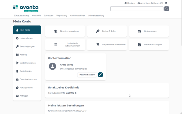 Verbessertes UX im Kundenkonto