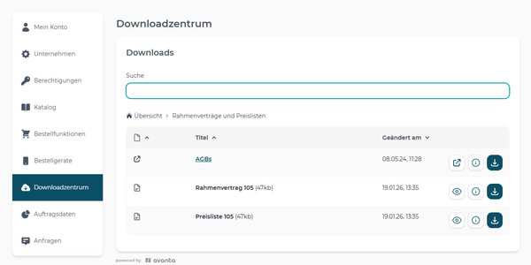 Suchfunktion im Downloadzentrum