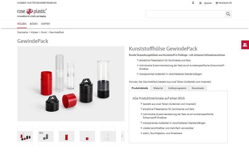 Ansprechendes Design: Artikeldetailseite rose plastic Webshop